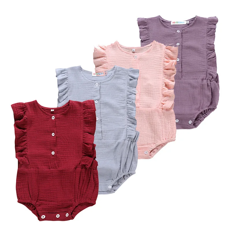 Summer linen sleeveless Newborn Baby Girl Rompers Bodysuits Cotton Flutter Sleeve girls clothing