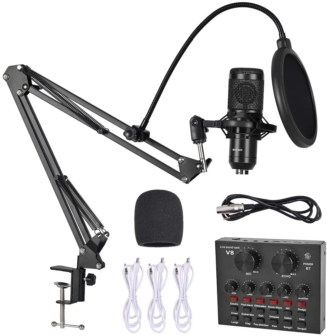Studio DJ Equipment Audio Interface Recording External Live Bm-800 Karaoke Mic V8 Sound Card for Condenser Microphone