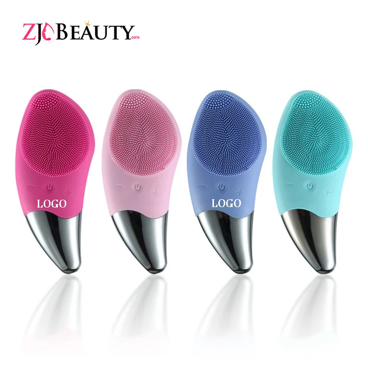 

Free Sample Customize Logo Mini Electric Face Cleansing Brush Silicone Sonic Electric Facial Cleanser Deep Washing Face Massager, Pink, rose red, blue, green