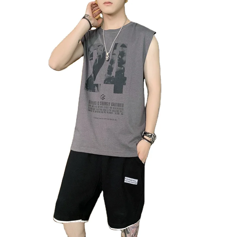 

Vest Suit Men's Summer Leisure Sports Running Sleeveless Shorts Basketball Suit, As shown in the figure