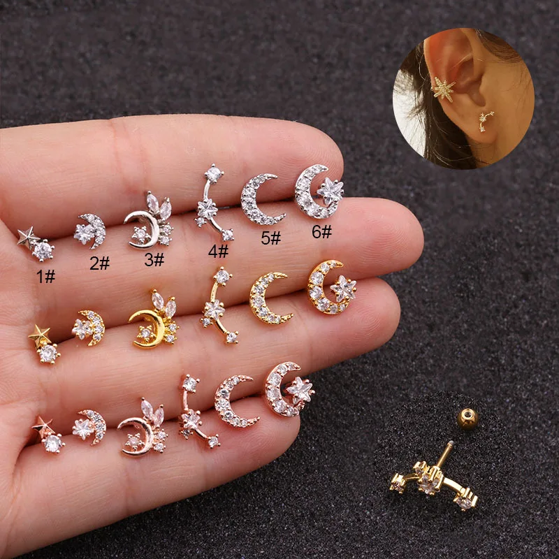 

2021 Popular 14k Gold Prong Set Moon Piercing Tragus Helix Earring Body Jewelry