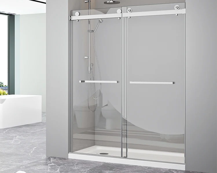 Tub Sliding Rolling Hotel 10mm Glass Black Frameless Hardware Aluminum Profile Stainless Steel ...
