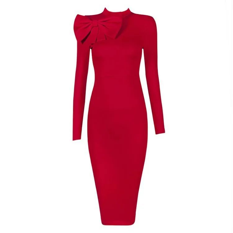 

Free Sample Bow Long Sleeve Bodycon Fashion Nova Prom Dresses Party Evening Dress