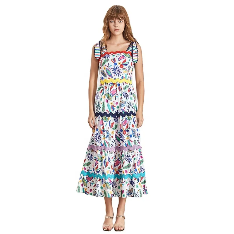 

TWOTWINSTYLE Print Square Collar High Waist Slim A-line Midi Women Dress 2020
