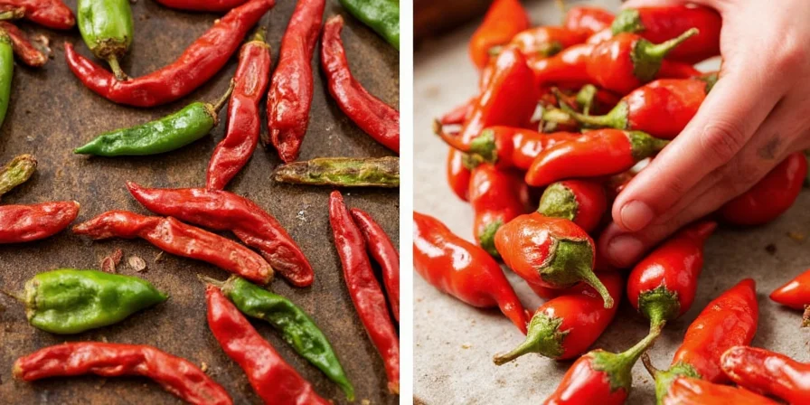 Air drying chili peppers on a string