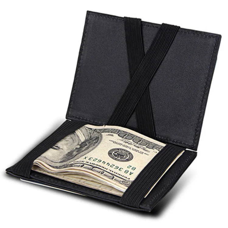 

Genuine Leather Men's Magic Wallet Double Open Bandage Banknote Clip with Card Holder Cow Leather Money Purse