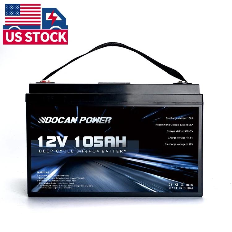 

USA Stock Free shipping Docan 12V 105Ah Prebuilt assemble lifepo4 cell with JBD BMS and LCD Solar energy battery pack