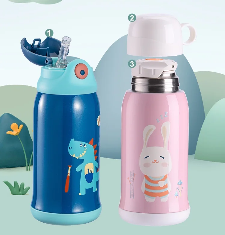 

New Style Portable Cute Kids Insulated Drinking Baby Water Bottle with Straw Sport Flask Thermos for School Student