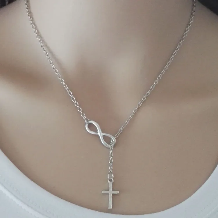 

Wholesale Cheap Price Lucky Number 8 Collarbone Chain Cross Short Styles Pendant Charm Necklace Accessories For Female