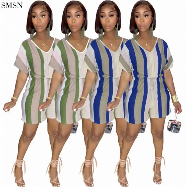 

ONLY New Arrival 2021 V Neck Stripes Casual Women Jumpsuits And Rompers Women Romper Summer Jumpsuit