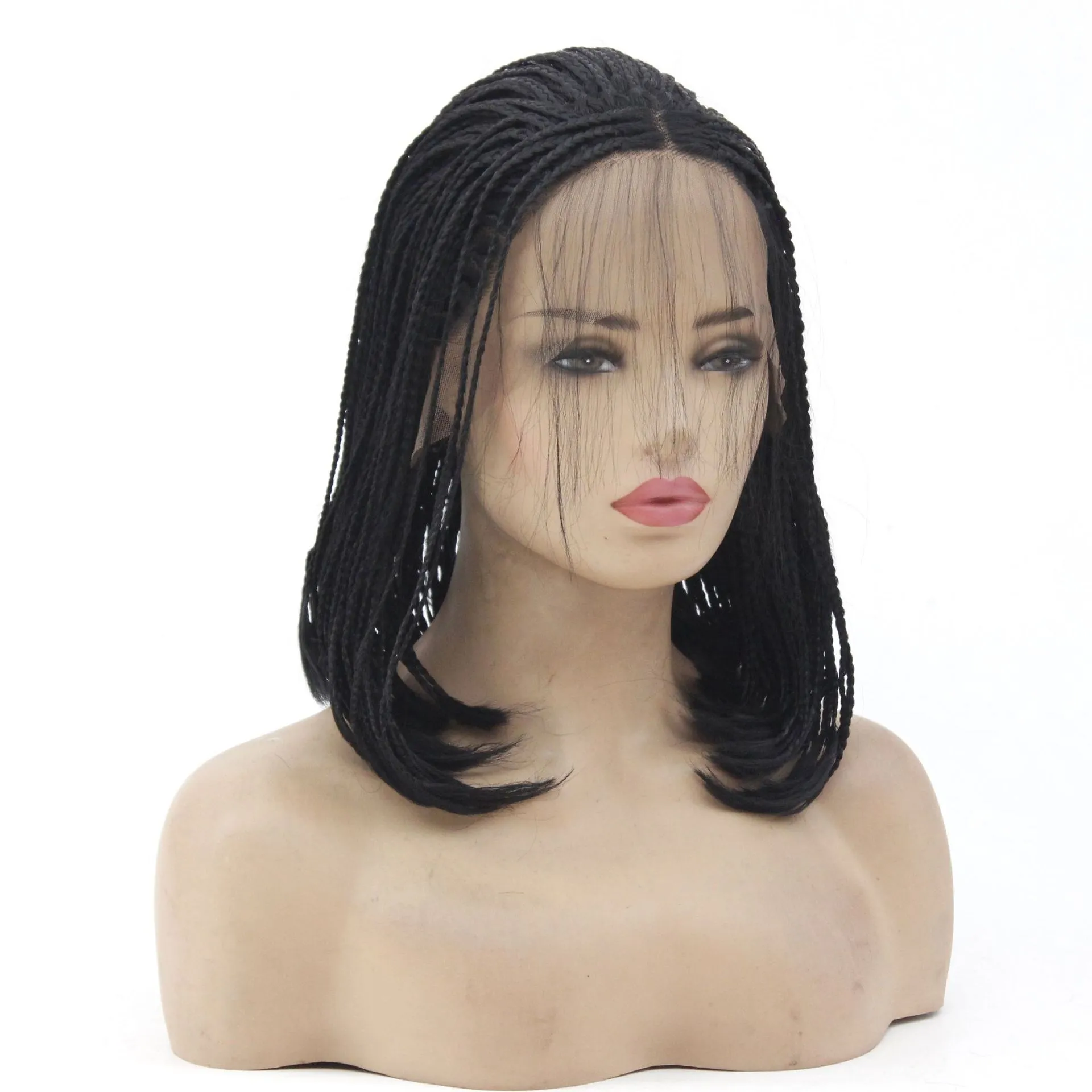 

Hand Hook Synthetic Front Lace Three Strand Braids Black High Temperature Fiber Fashion Hair Wigs For Black Women