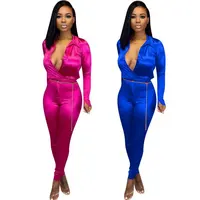 

Wholesale Unique Fashion Sexy Casual Two Piece Suit Fitness Tights Pants V Neck Long Sleeve Chain Plus Size Woman Set