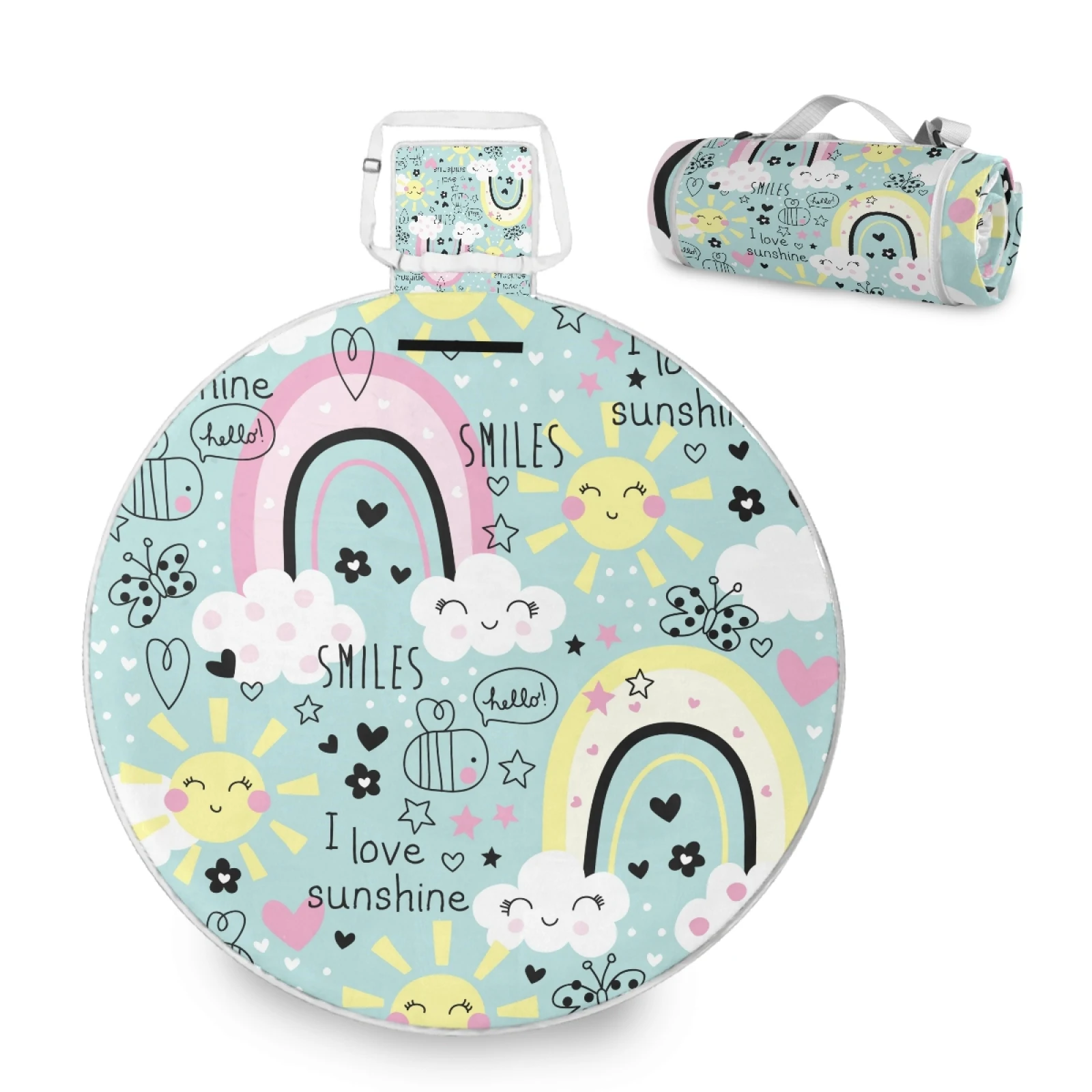 

Outdoor Waterproof Sunshine Print Kid Play Mat Beach Picnic Rug Round Camping Picnic Blanket