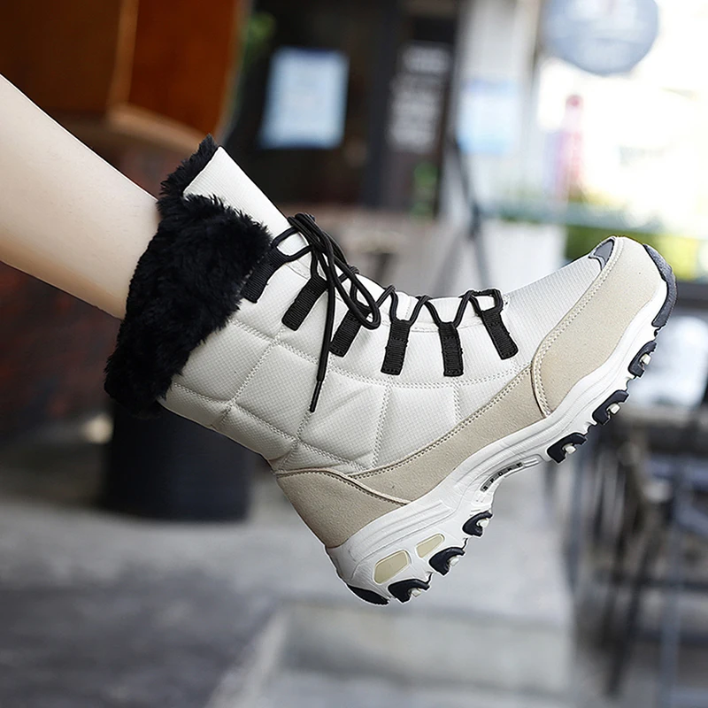 

New Winter Women Boots High Quality Keep Warm Mid-Calf Fur Snow Boots Women Lace-up Comfortable Ladies Boots Chaussures Femme