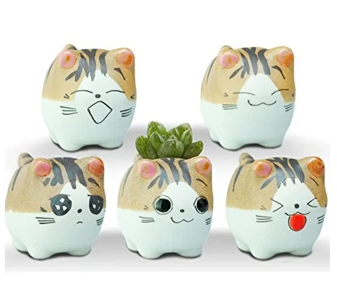 

cute ceramic mini cat planter Creative ceramic plant pot cat shaped pot