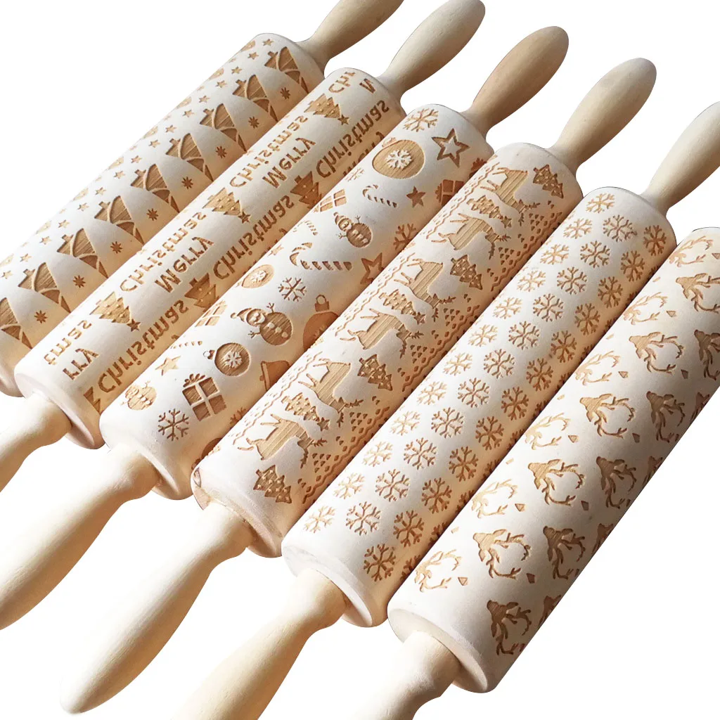 

2020 New Product Wholesale Wooden Embossed Rolling Pin With Paisley Patterns, Natural