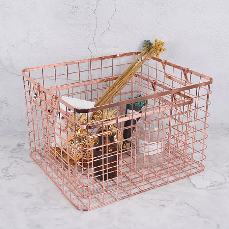 

2021 Hot Sale Nordic Golden Iron Storage Basket Decorative Small Storage Basket, Gold/pink