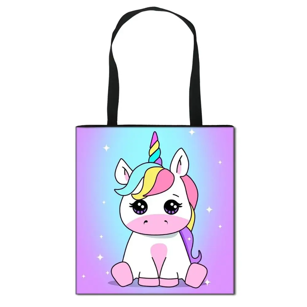 

Cartoon Unicorn Print Women Tote Bag Fashion Handbag Foldable Shoulder Bag Lady Reusable Large Capacity Shopping Leisure Bags, Customizable