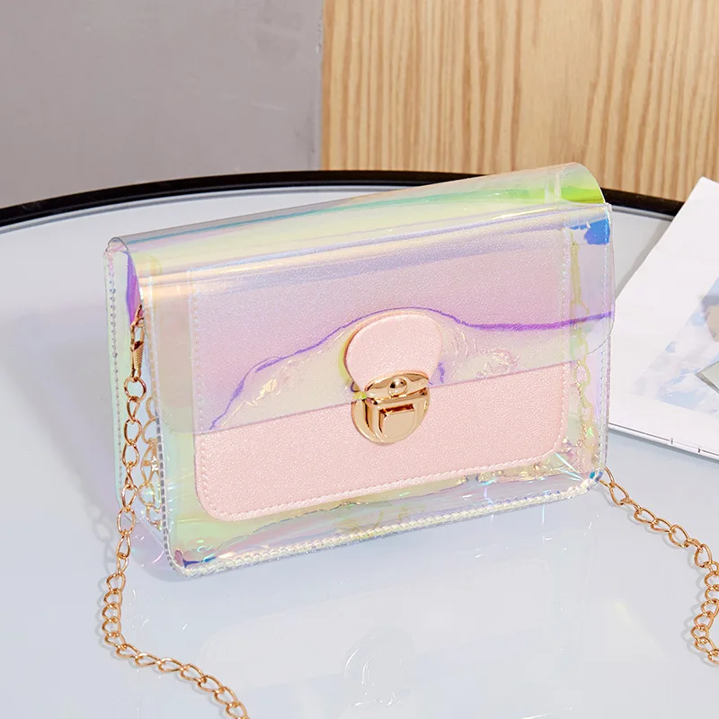 

2021 Summer New Cute Girls Jelly chain shoulder bag Laser Transparent hand bags Women Little Clutch Purses, Picture