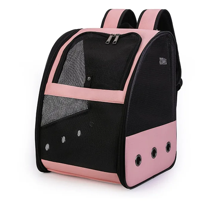 

Durable 2 Sides Ventilation Holes Fashion Carrier Pet Bag Mesh PU Pet Carrier Travel Cat Dog Carries Backpack, Pink