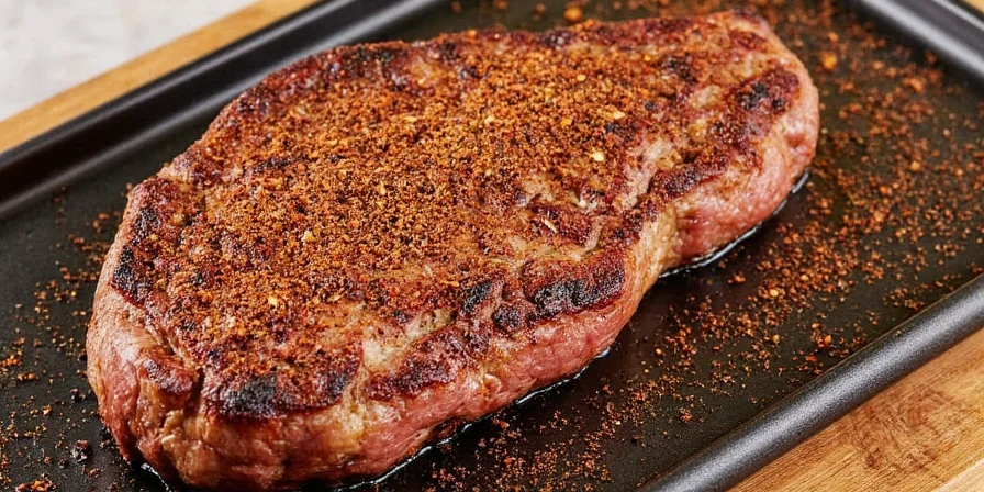 Resting seasoned steak before cooking