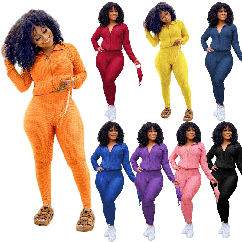 

China vendors custom logo solid color slim fit fall winter 2 piece set sweatsuit jogging suit for woman, As pictures showed