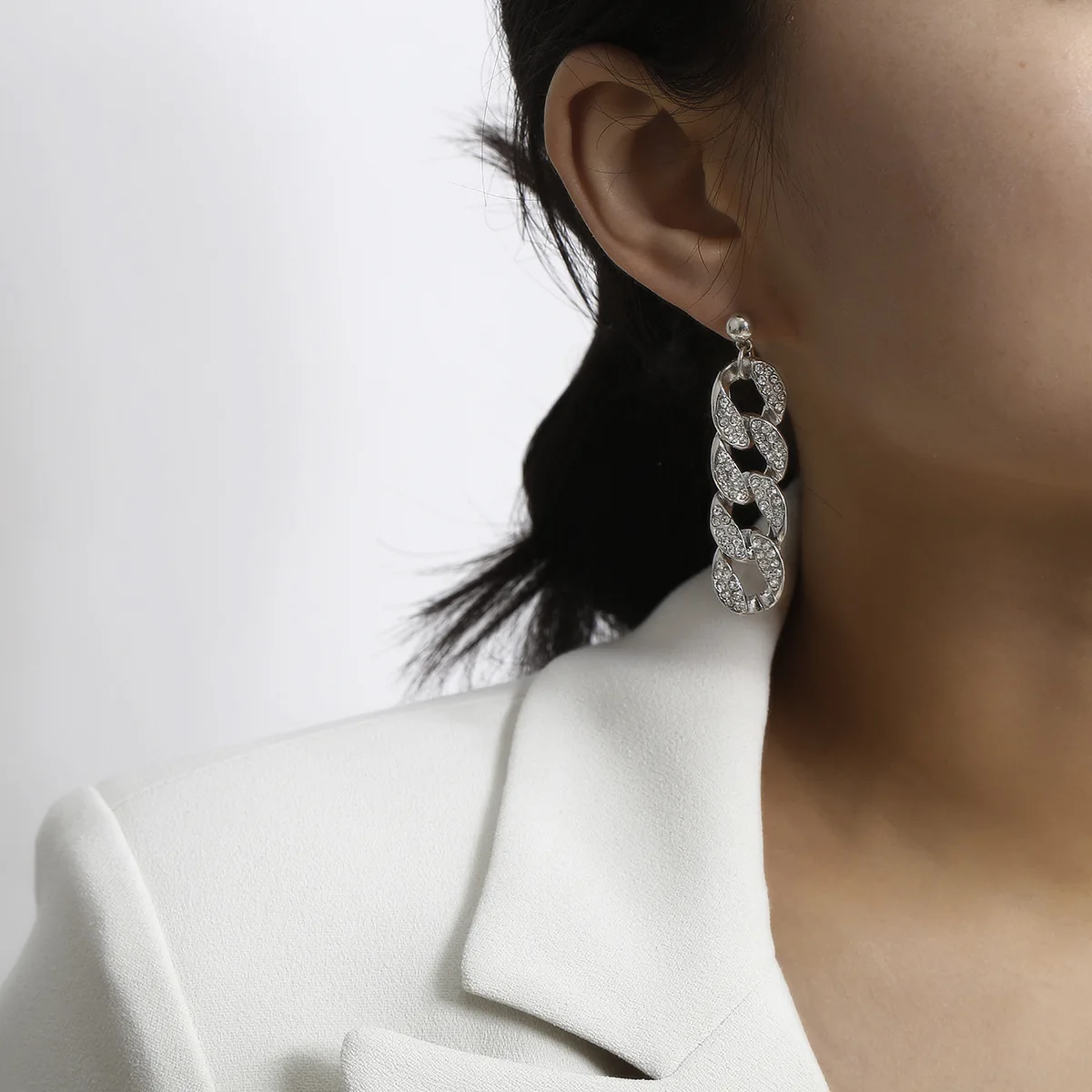 

Exaggerate Gold Plating Cuban Chain Heavy Drop Earrings Hip Hops Luxury Crystal Cuban Link Chain Dangle Earrings