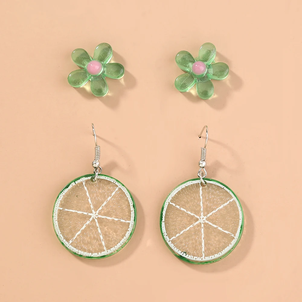 

Refreshing Summer Green Lemon Flower Earrings Set For Women's Jewelry