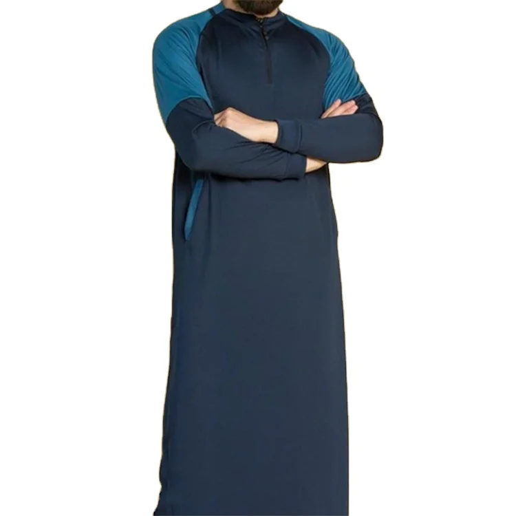 

Thobe Muslim With Zipper And Size Pocket Men Islamic Clothing Solid Color Arab Design Daffah Dress Saudi Fashion, Six color