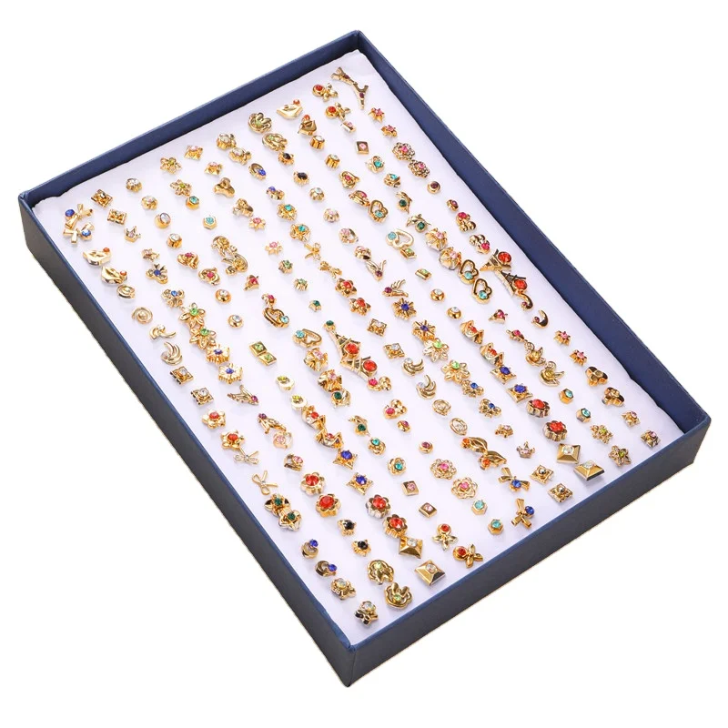 

Amazon Hot Sale Fashion Cartoon Fruit Animal Soft Pottery Rhinestone Earrings 100 Pairs Of Boxed Earrings