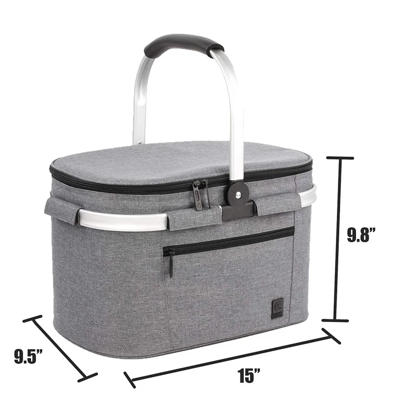25L Outdoor Portable Collapsible Oxford Insulated Cooler Picnic Basket Bag