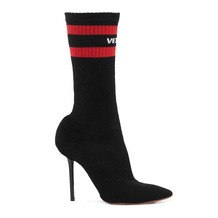 

China wholesale new fashion fly knit elastic women winter shoes high heel lady sock boots