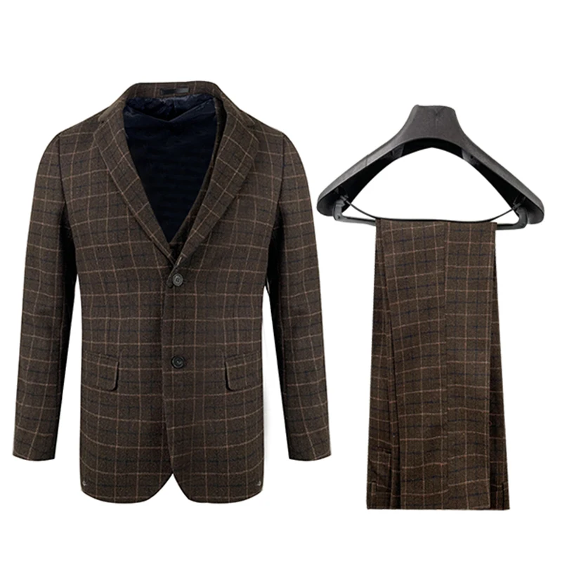 

hot sell slim fit business office suits for man fancy brown stripe men's suits three pieces formal business office suits