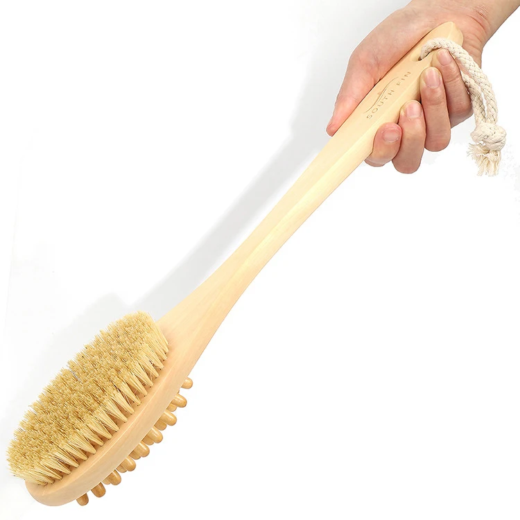 

100% Sisal Wood Long Handle Face Brush Body Cleaner Soft Natural Two Face Massage Body Brush for Dry Skin