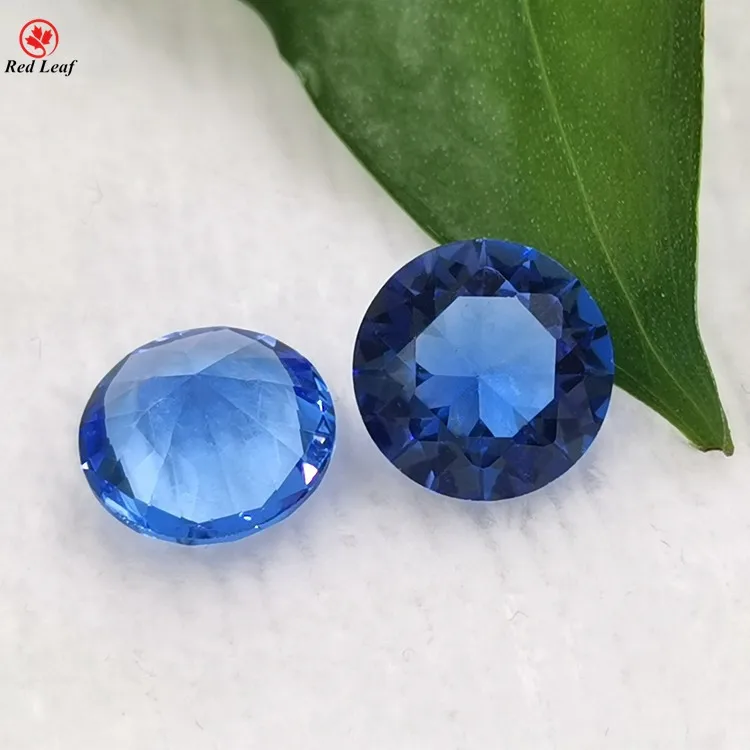 

Redleaf Jewelry machine Cut synthetic stone crystal gems Round Shape Blue loose gemstone Glass Gems
