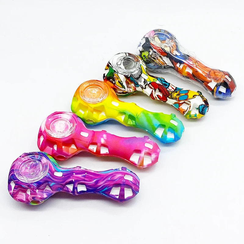 

SHINY Hot Sale Portable Silicone Smoking Pipe Creative Design Weed Tobacco Herb Smoking Hand Pipes, Mix colors