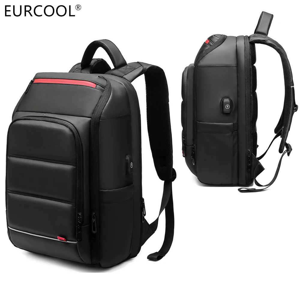 

Eurcool Large Capacity Men Business Laptop Hiking Travel Backpack Bag With USB Charging Port, Black or customized