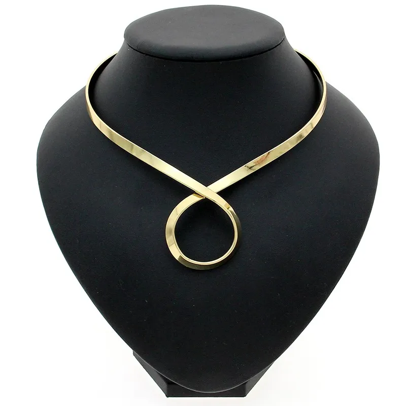 Simple Unique Design Charms Alloy Bib Collar Necklaces Choker Fashion Circle Geometric Necklace Torques Jewelry Accessories, Gold, silver
