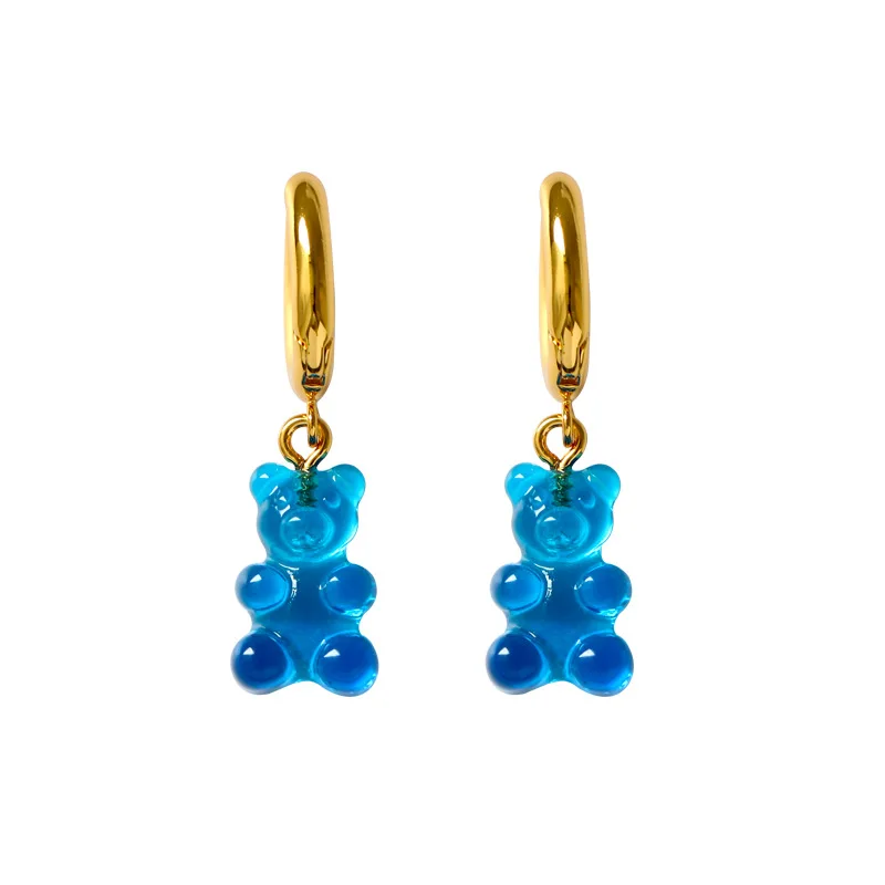 

2022 new cute resin jewelry high quality gold plated lovely blue bear earrings