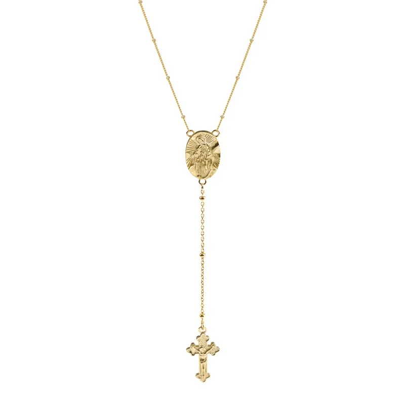 Christian 18K Gold Plated Religious Jesus Necklace 925 Silver Tassel Monogram Cross Necklaces Damila Jewelry A1471