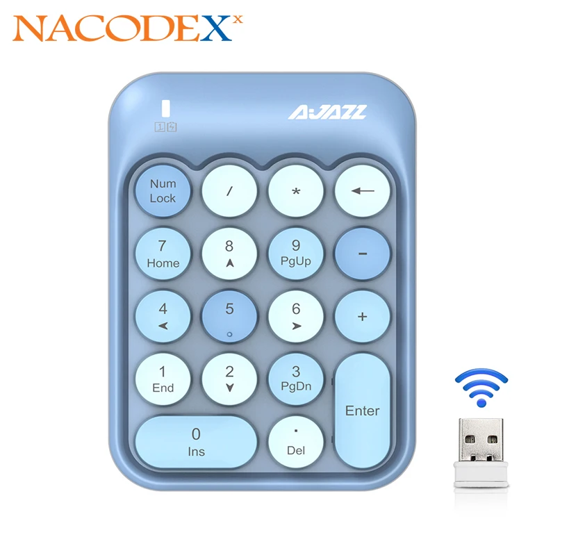

Ajazz AK18 Mini 2.4G Wireless Numeric Keyboard Blue Numeric Keypad External Circular Keyboard for Financial acCounting