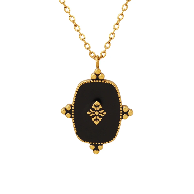 French Palace Style Necklace Dropped Oil Pattern Geometric Pendant Black Necklace