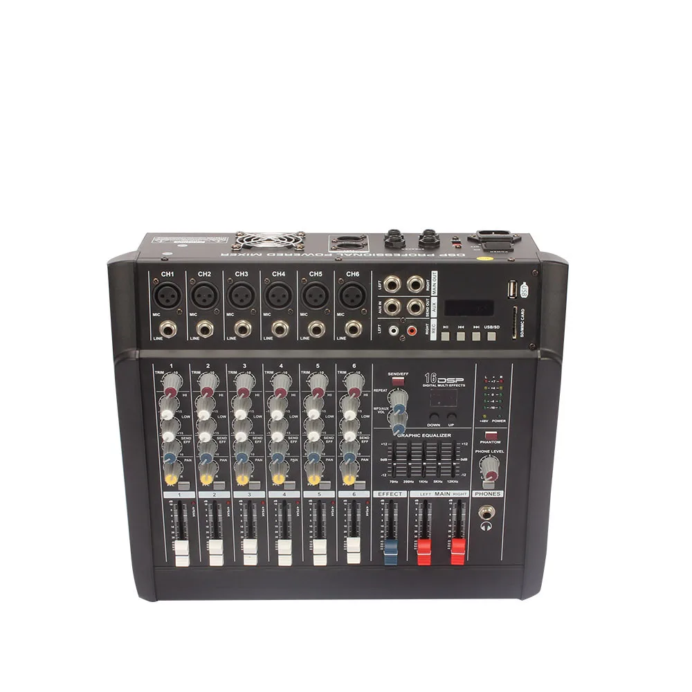 

6 Channel professional sound audio power mixer usb interface effect sound mixer dj console amplifier mixer, Black