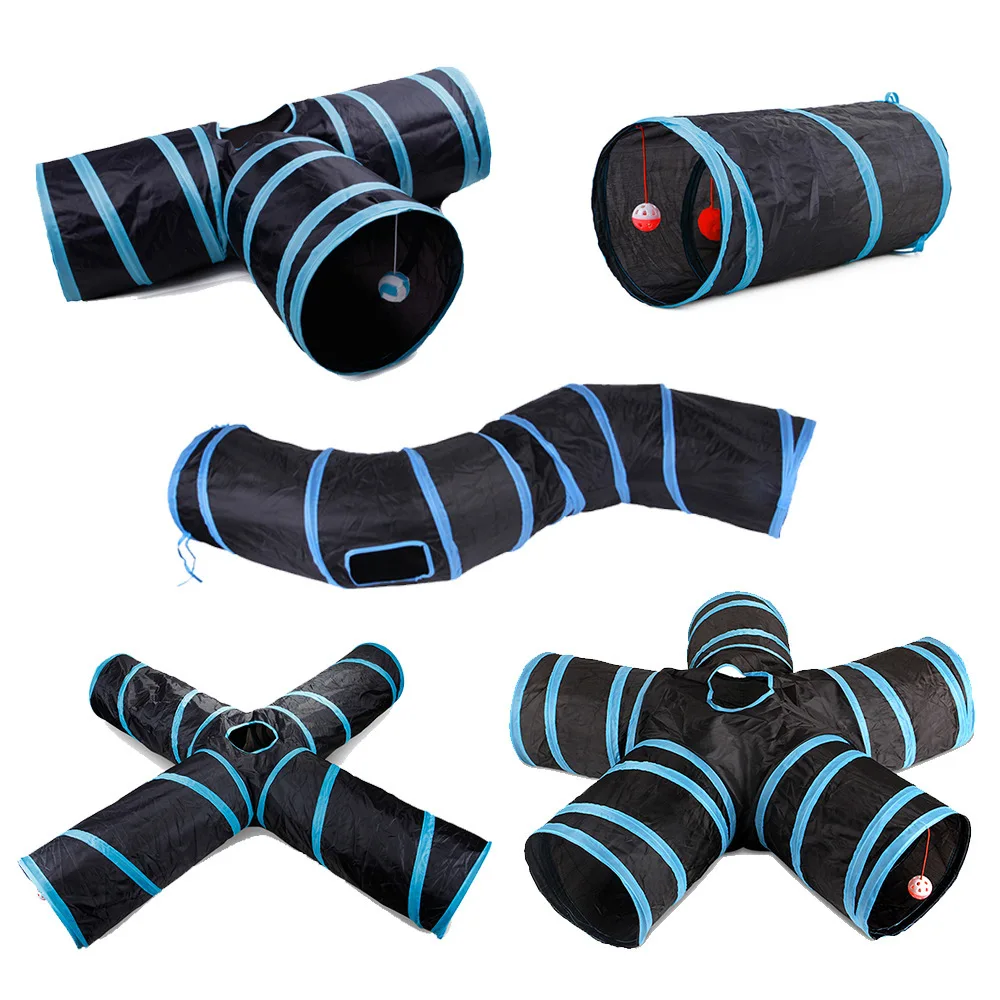 

Foldable Cat Tunnel S Shape Long Fun Cat Tunnel With Peek Hole Many Way, Blue&black