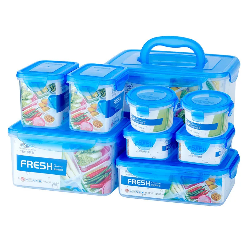 

Kitchen refrigerator sealed fresh-keeping box 9 pieces set Eco friendly plastic food storage container