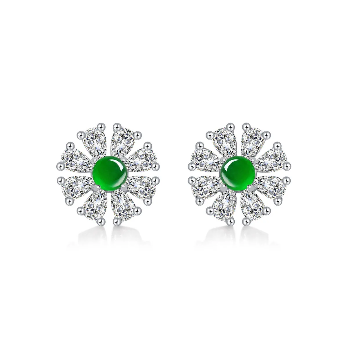 

MINHIN Inlaid Emerald Stud Earrings Earrings Flower Diamond Ear Stud 925 Sterling Silver Earring Jewelry for Women, Silver color