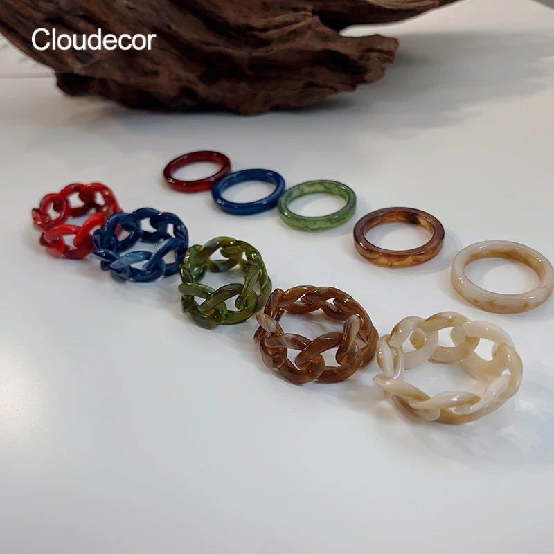 

Green Resin Ring Mold Amber Color 2pcs Plastic Korean Resin Ring Set Colorful Transparent Acrylic Resin Chain Ring Jewelry Women, Picture shows