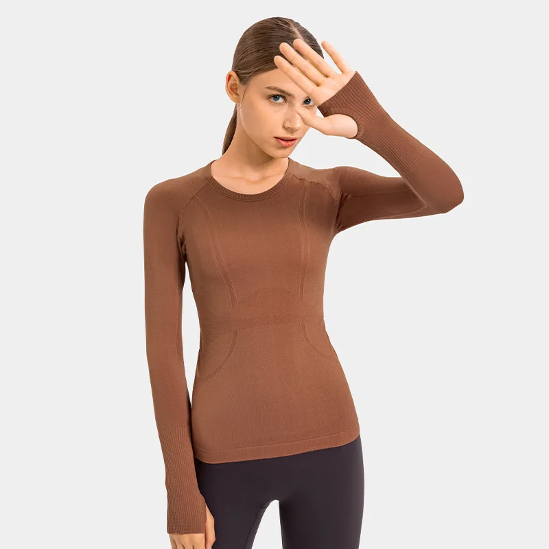 

autumn winter new women's long-sleeved round neck sports T-shirt running fitness tops Slim breathable yoga long sleeves sweater