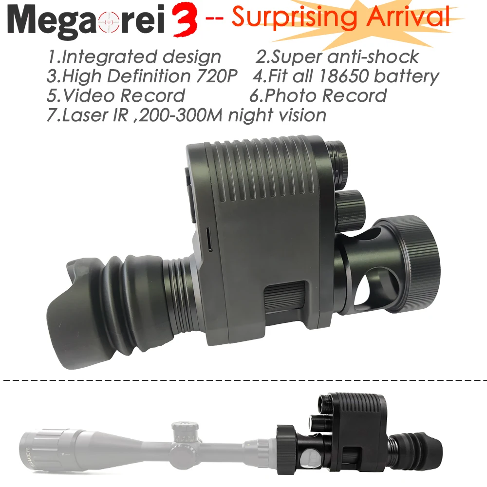 

Megaorei 2021 Night Vision Scope Rifle Scope Optics Hunting Cameras Digital 720P Wildlife Night Vision 850nm Infrared Lasei