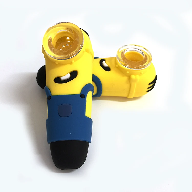 

Indestructible Cute Silicone Straw Pipes Smoking Glass Pipe (Minion), Blue&yellow